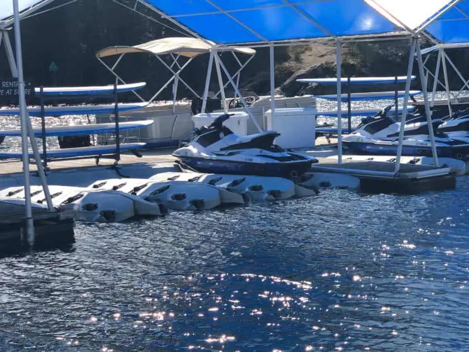 Jet ski on floating dock