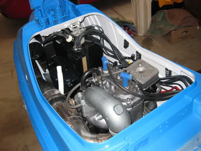 Engine reinstalled in a painted jet ski hull