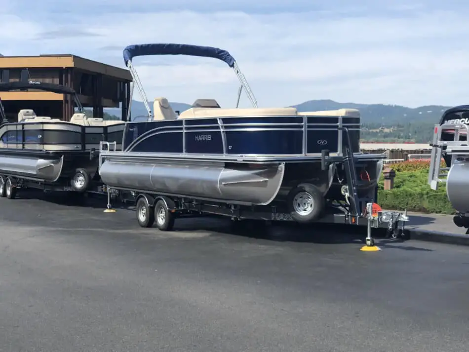 Pontoon boat on trailer